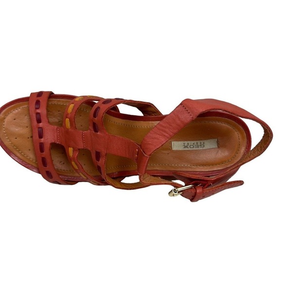 Geox Rorie Wedge‎ Sandal Leather Slingback Ankle Strap Orange Women Size EUR 39 - Picture 6 of 8
